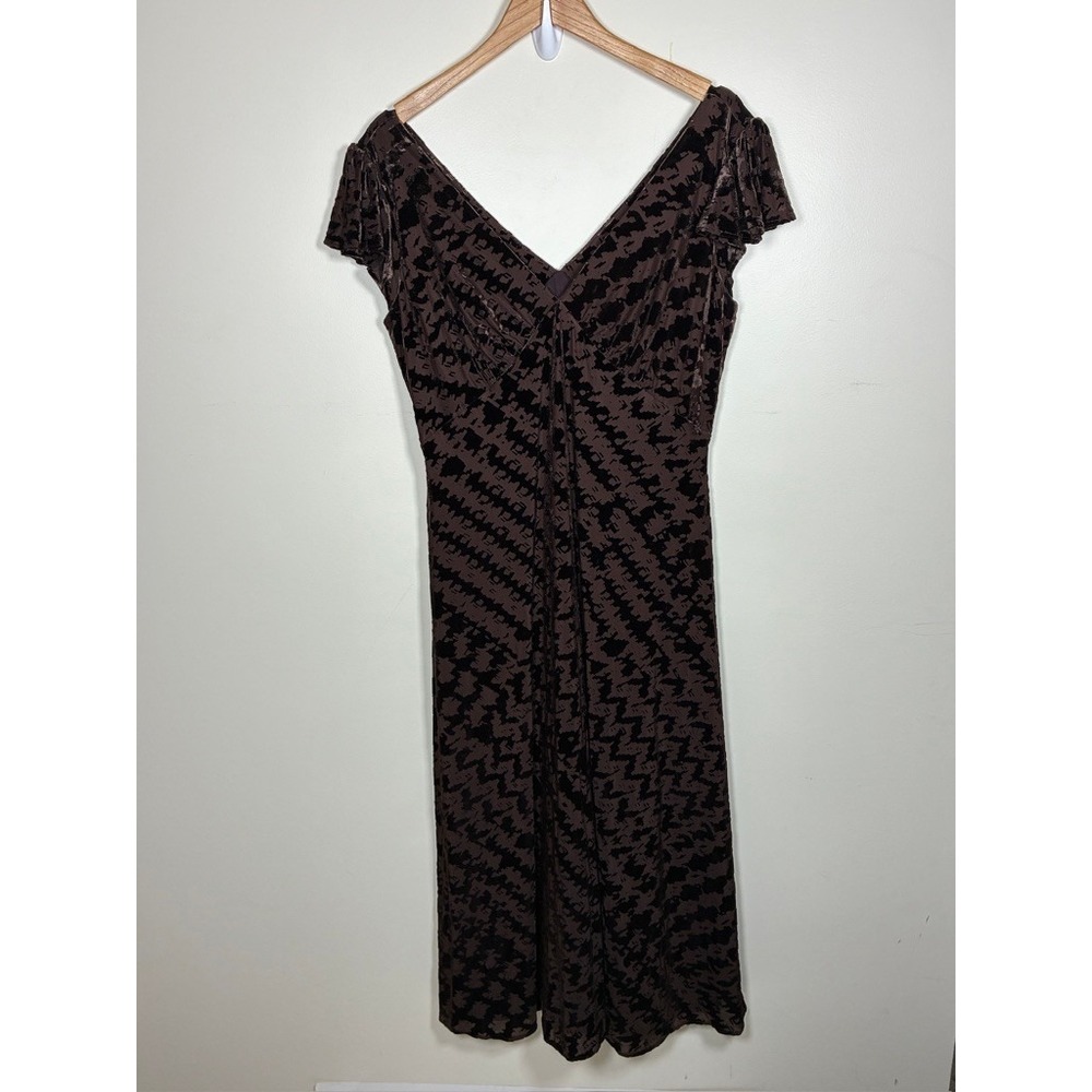 Calvin Klein Velvet Burnout Midi Dress Size 14 Brown Lined 90s Event